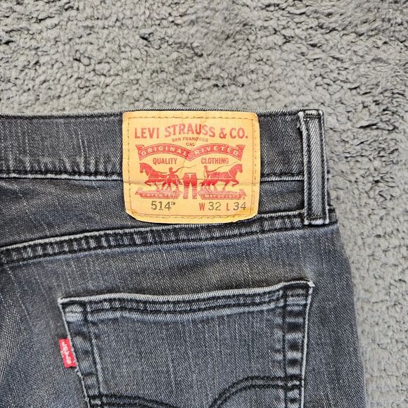 Levis 514 Jeans Men Size 32x34 Black Denim Straight Leg Zip Fly‎ - Picture 10 of 11